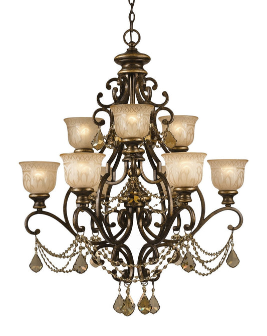 Crystorama Norwalk 9 Light Golden Teak Swarovski Strass Bronze Umber Chandelier 7509-BU-GT-S