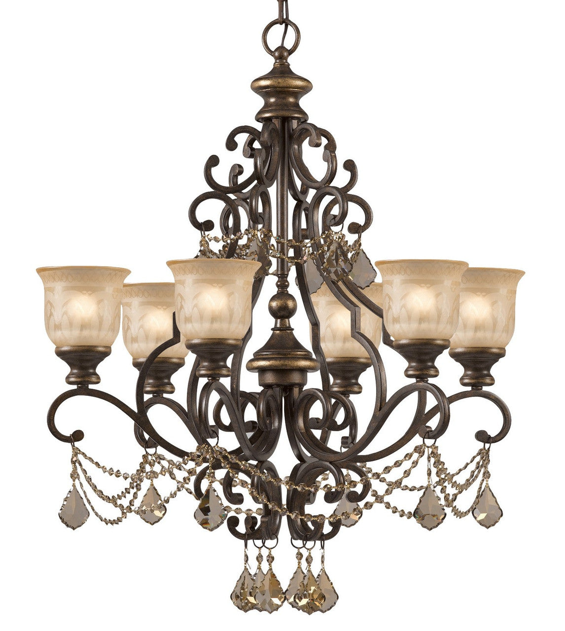 Crystorama Norwalk 6 Light Golden Teak Crystal Bronze Umber Chandelier 7516-BU-GT-MWP