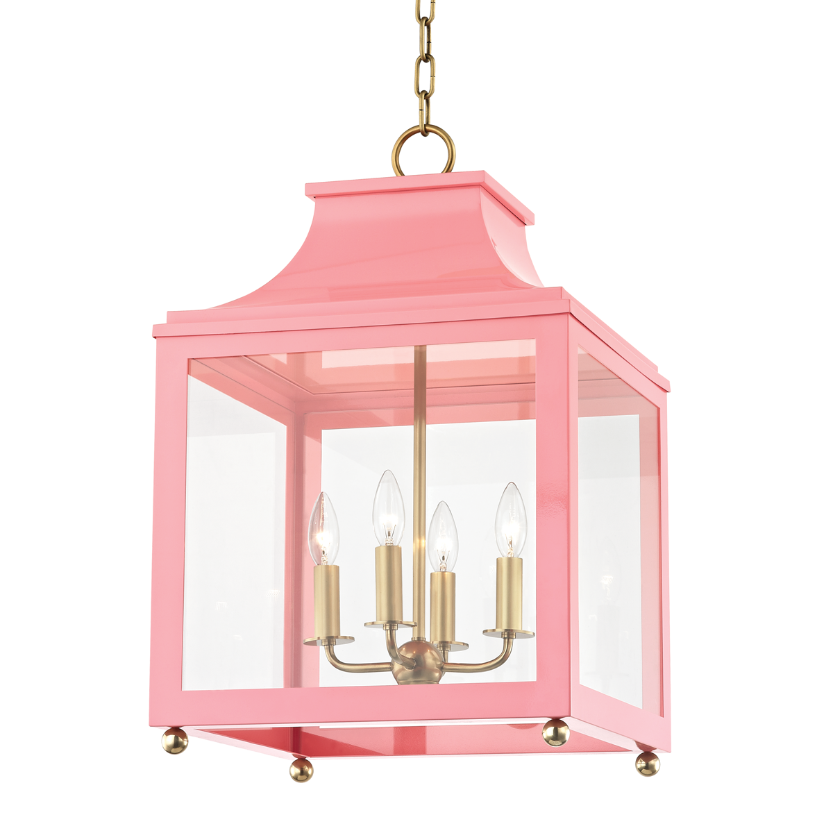 Mitzi 4 Light Lantern in Aged Brass/Pink H259704L-AGB/PK