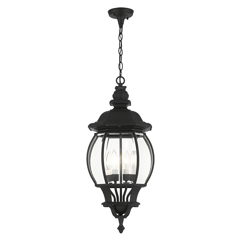 Livex Lighting Frontenac Collection  4 Light Textured Black Outdoor Pendant Lantern in Textured Black 7705-14