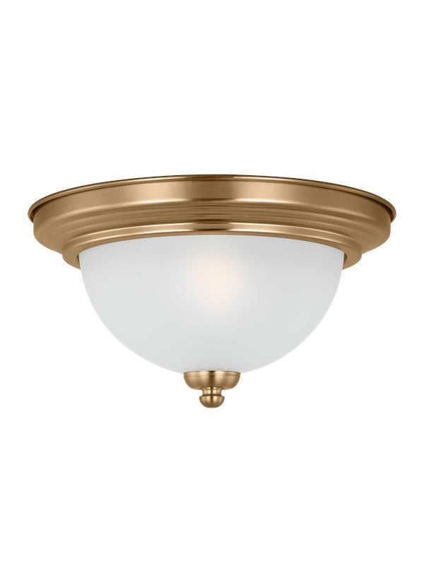 Generation Lighting  Geary traditional indoor dimmable 1-light ceiling flush mount in satin brass with a satin etched glass shade 77063-848