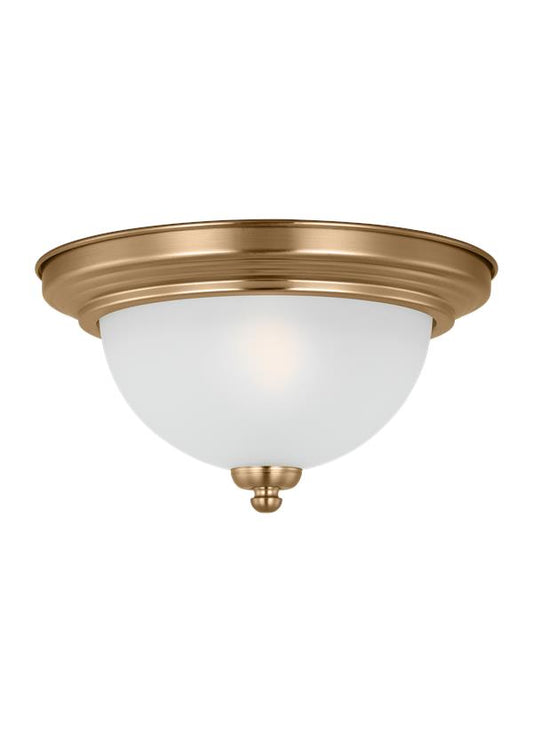 Generation Lighting  Geary traditional indoor dimmable 1-light ceiling flush mount in satin brass with a satin etched glass shade 77063-848