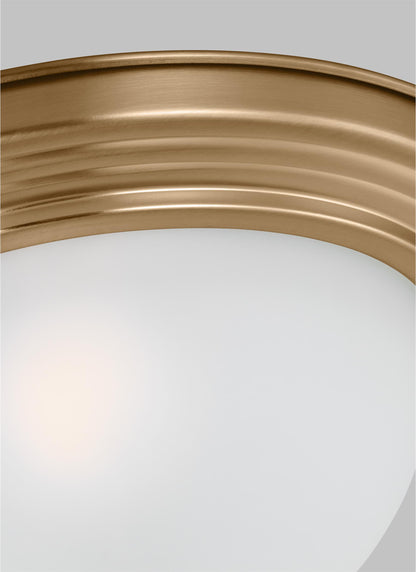 Generation Lighting  Geary traditional indoor dimmable 1-light ceiling flush mount in satin brass with a satin etched glass shade 77063-848