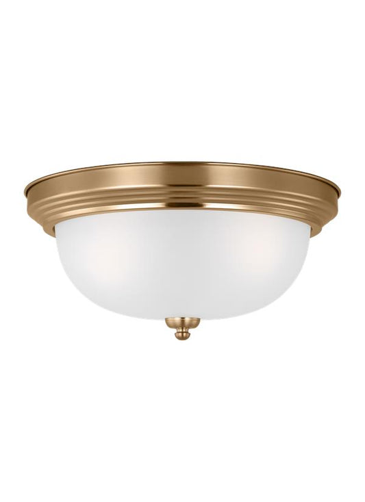 Generation Lighting  Geary traditional indoor dimmable 3-light ceiling flush mount in satin brass with a satin etched glass shade 77065-848