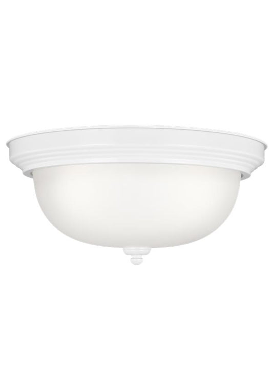 Generation Lighting Geary transitional 3-light LED indoor dimmable ceiling flush mount fixture in white finish with satin etched glass shade 77065EN3-15