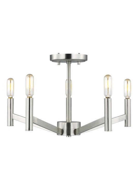 Visual Comfort Studio Studio Collection Vector Five Light Semi-Flush Mount in Brushed Nickel 7724305EN-962