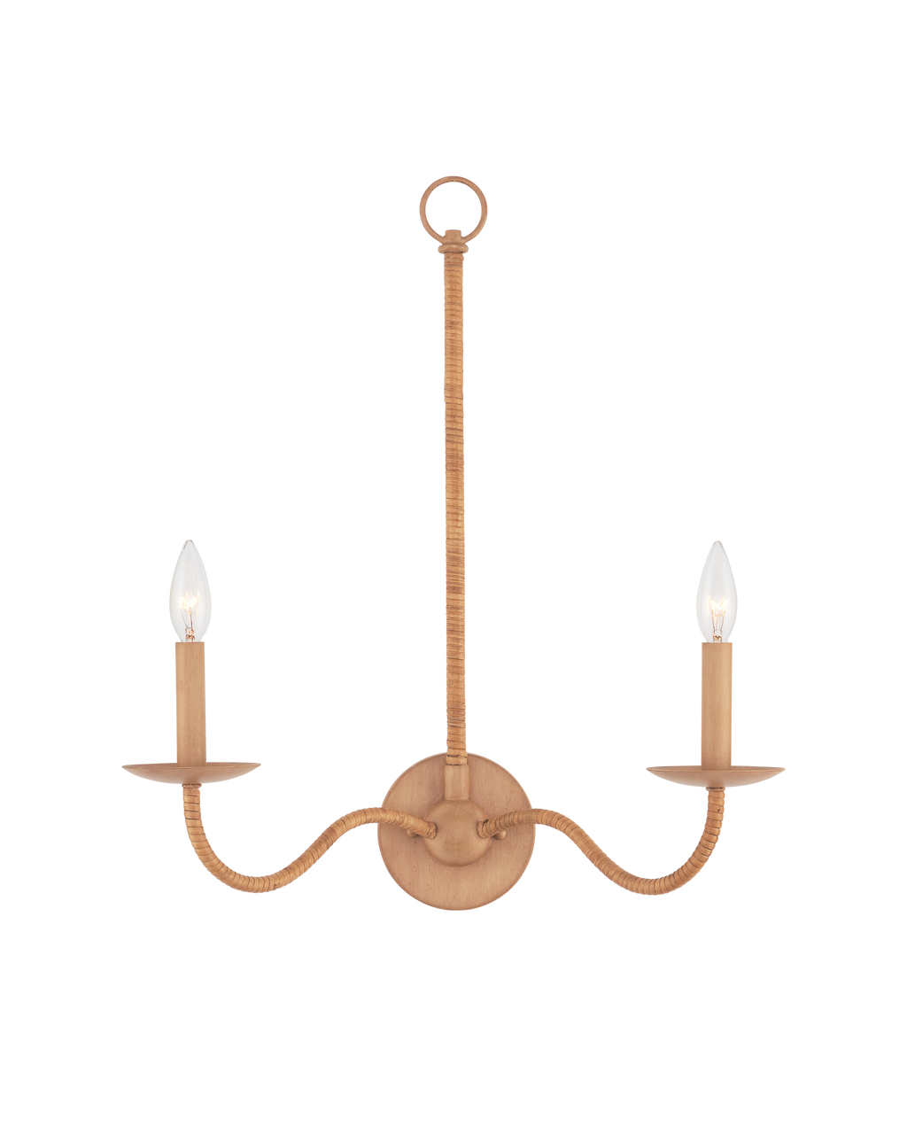 Currey & Co Saxon Double-Light Tan Wall Sconce in Saddle Tan/Natural 5000-0266