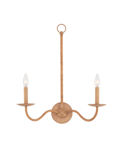 Currey & Co Saxon Double-Light Tan Wall Sconce in Saddle Tan/Natural 5000-0266