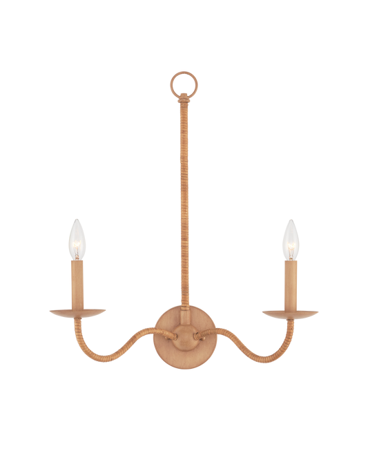 Currey & Co Saxon Double-Light Tan Wall Sconce in Saddle Tan/Natural 5000-0266