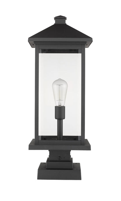 Z-Lite Portland 1 Light Outdoor Pier Mounted Fixture in Black 531PHBXLS-SQPM-BK