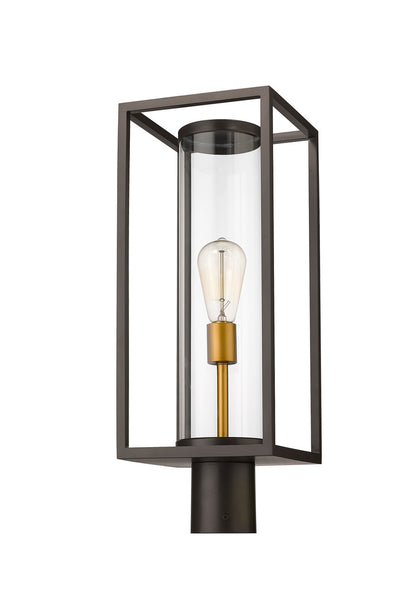 Z-Lite Dunbroch 1 Light Outdoor Post Mount Fixture in Deep Bronze + Outdoor Brass 584PHMR-DBZ-OBS