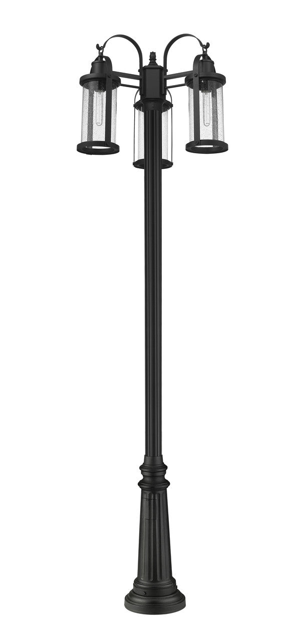 Z-Lite Roundhouse 3 Light Outdoor Post Mounted Fixture in Black 569MP3-511P-BK