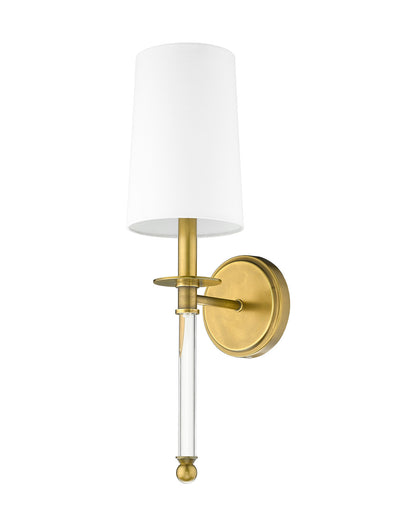 Z-Lite Mila 1 Light Wall Sconce in Rubbed Brass 808-1S-RB-WH