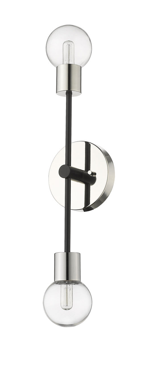 Z-Lite Neutra 2 Light Wall Sconce in Matte Black + Polished Nickel 621-2S-MB-PN