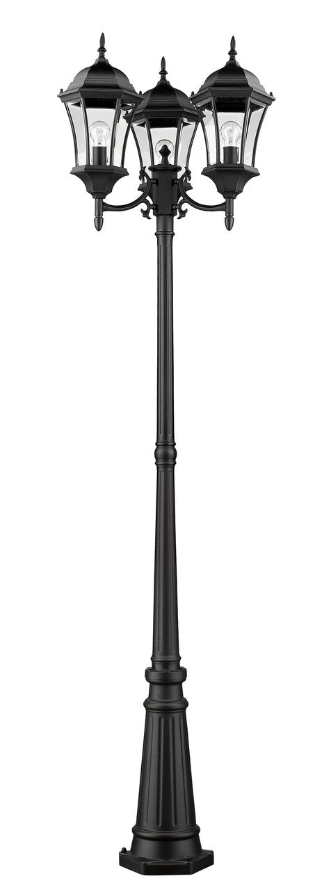 Z-Lite Wakefield 3 Light Outdoor Post Mounted Fixture in Black 522MP3-BK