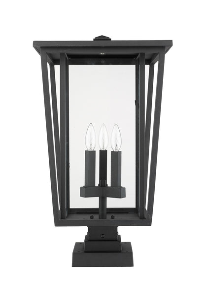 Z-Lite Seoul 3 Light Outdoor Pier Mounted Fixture in Black 571PHXLS-SQPM-BK