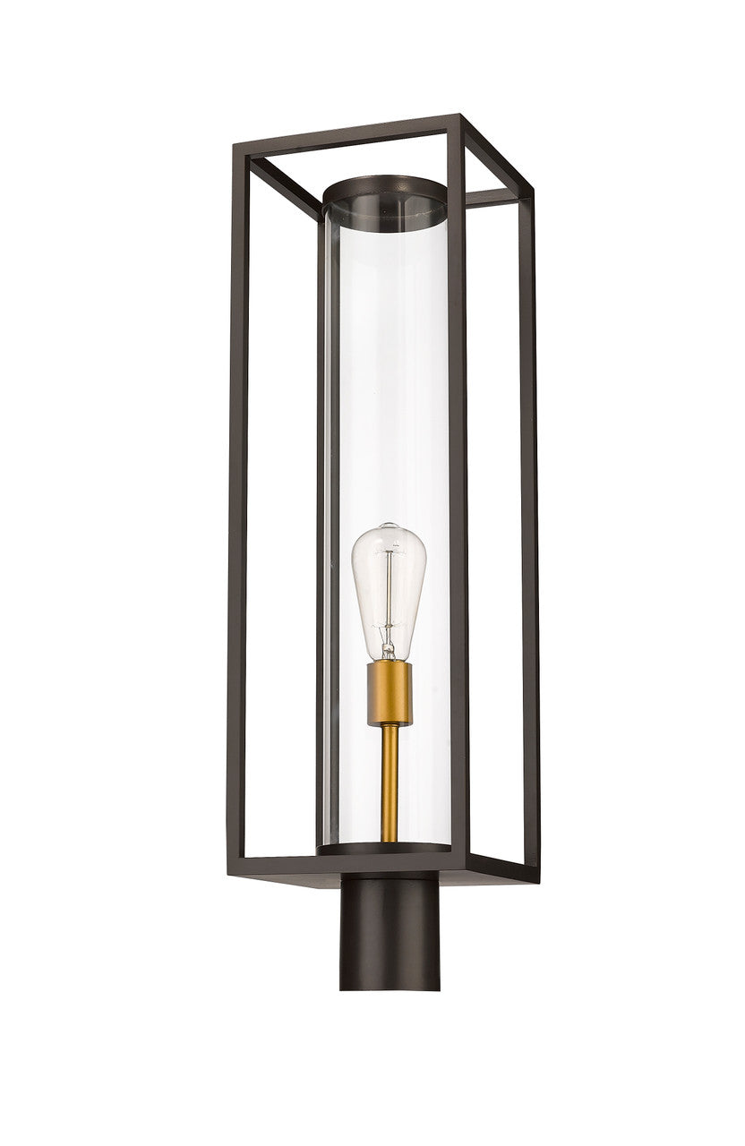 Z-Lite Dunbroch 1 Light Outdoor Post Mount Fixture in Deep Bronze + Outdoor Brass 584PHBR-DBZ-OBS