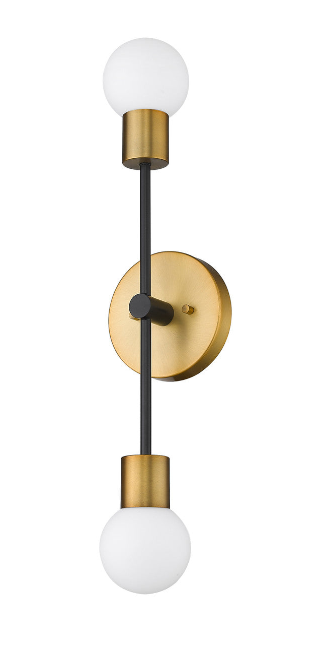 Z-Lite Neutra 2 Light Wall Sconce in Matte Black + Foundry Brass 621-2S-MB-FB