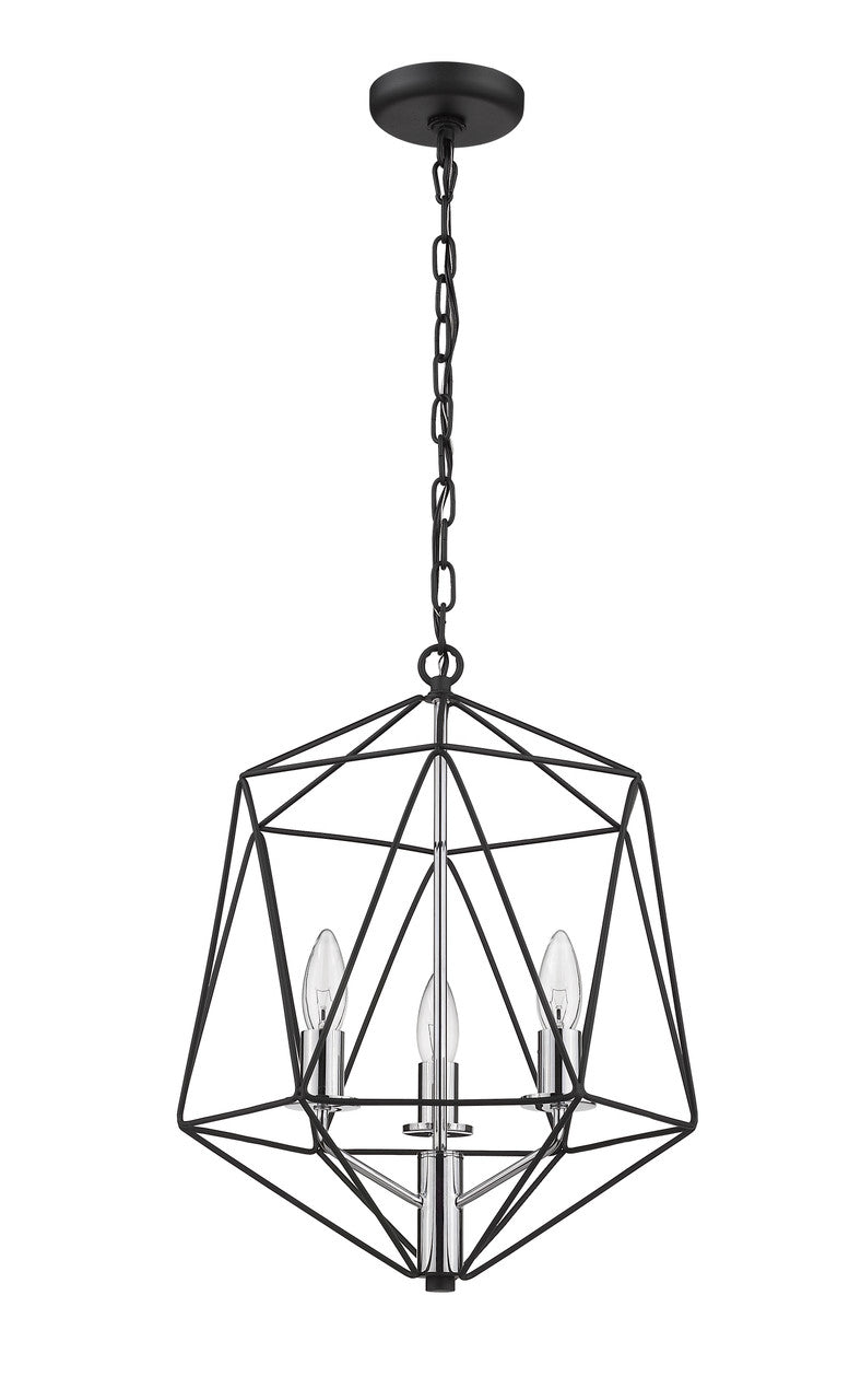 Z-Lite Geo 3 Light Chandelier in Matte Black + Chrome 918-14MB-CH