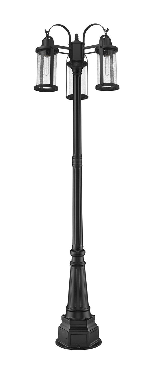 Z-Lite Roundhouse 3 Light Outdoor Post Mounted Fixture in Black 569MP3-564P-BK