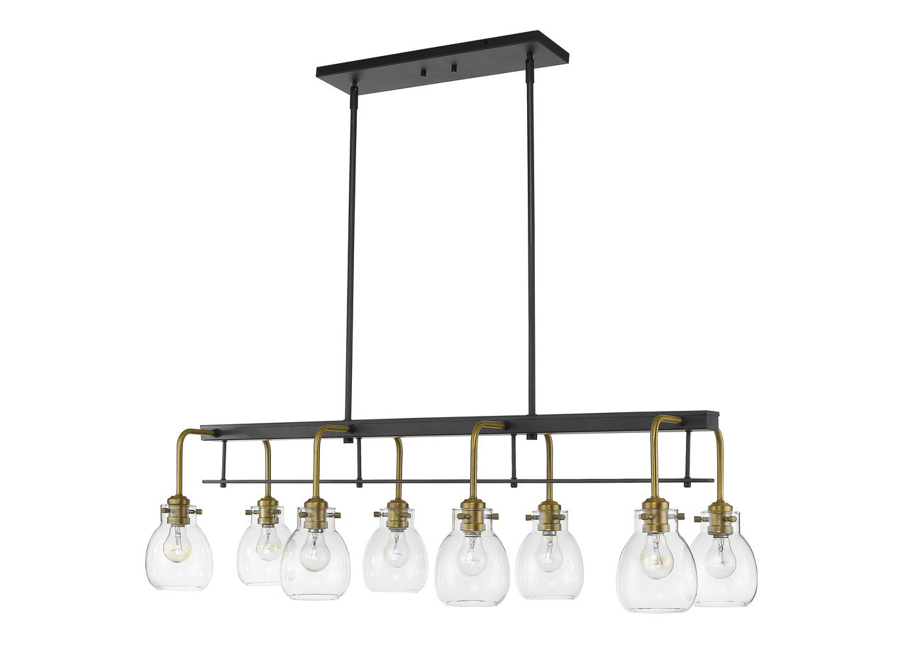 Z-Lite Kraken 8 Light Linear Chandelier in Matte Black + Olde Brass 466-8L-MB-OBR