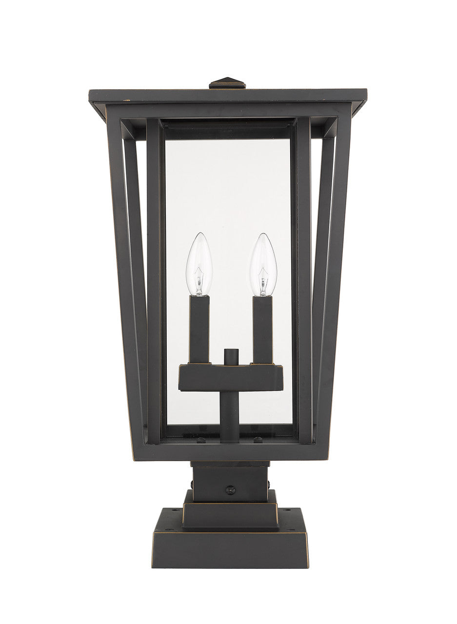 Z-Lite Seoul 2 Light Outdoor Pier Mounted Fixture in Oil Rubbed Bronze 571PHBS-SQPM-ORB