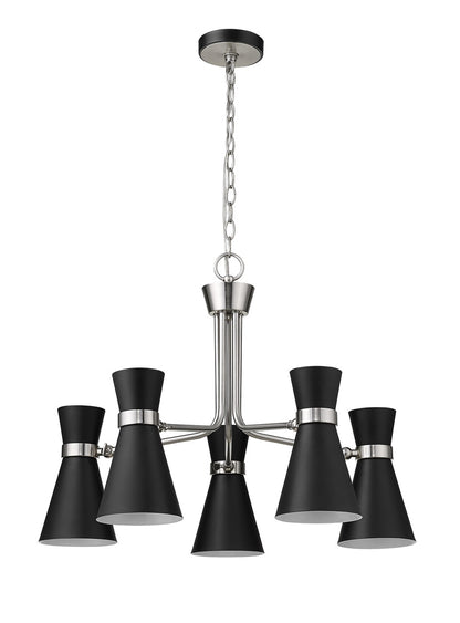 Z-Lite Soriano 5 Light Chandelier in Matte Black + Brushed Nickel 728-5MB-BN