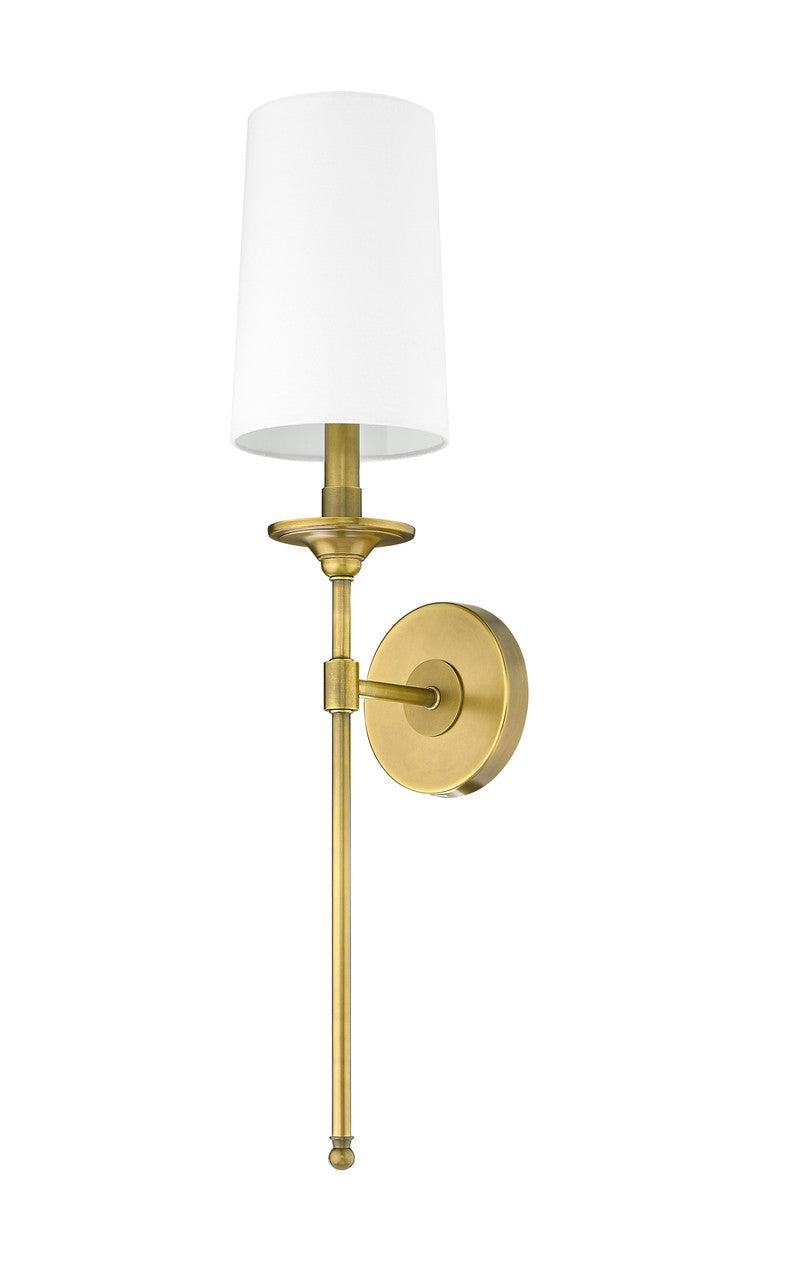 Z-Lite Emily 1 Light Wall Sconce in Rubbed Brass 807-1S-RB-WH