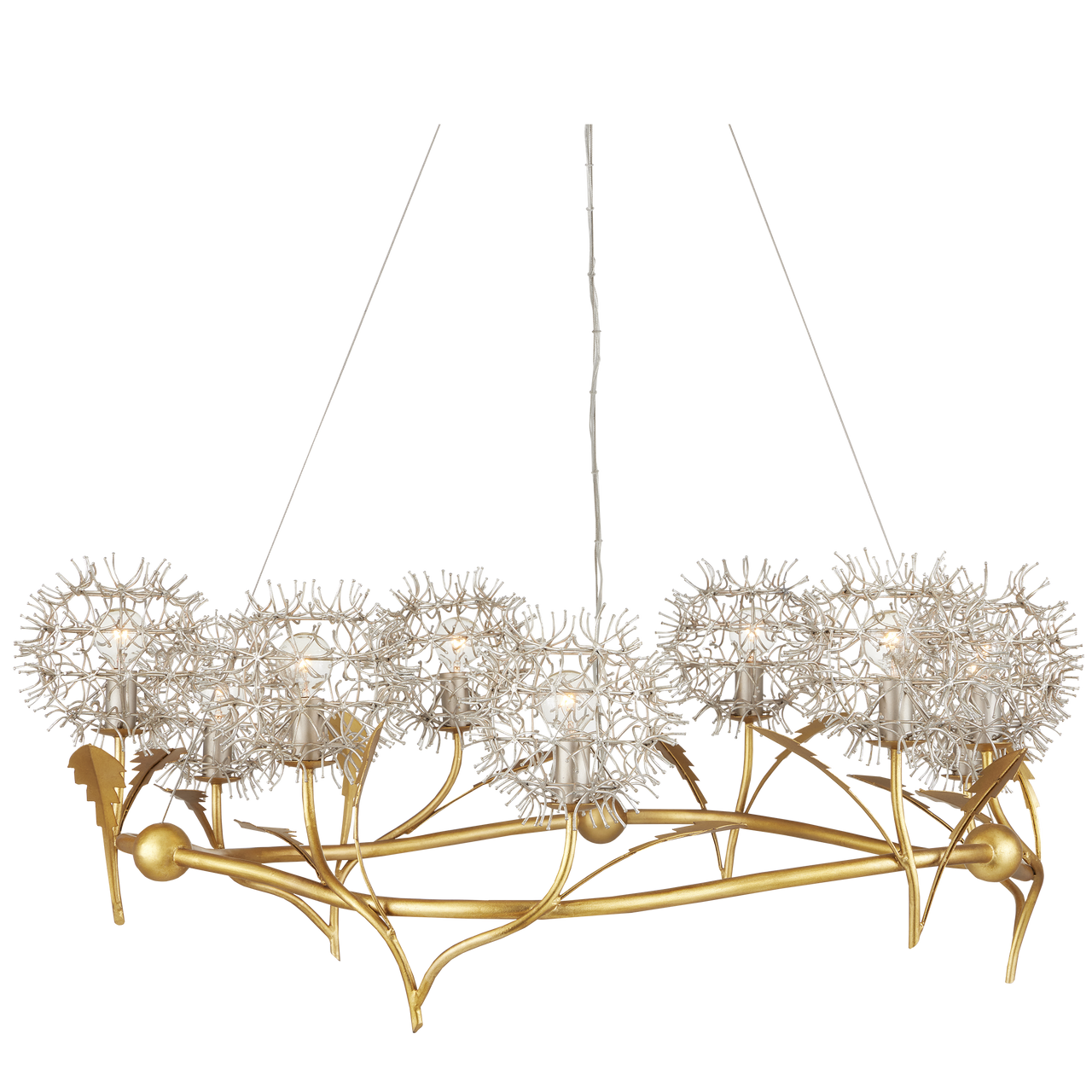 Currey & Co. Dandelion 38" Silver & Gold 9-Light Chandelier 9000-1080