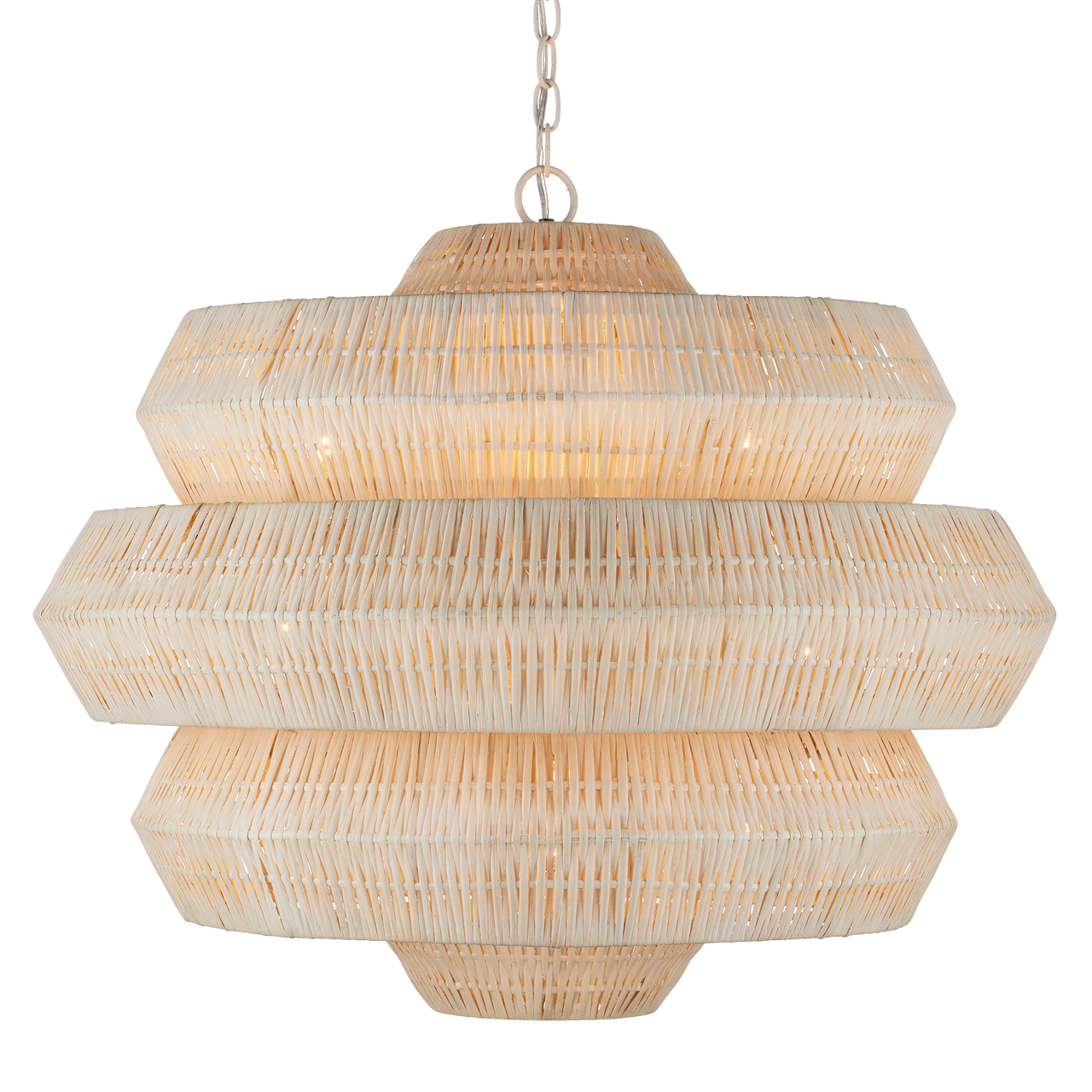 Currey & Co. Antibes 30" White Rattan 9-Light Chandelier 9000-1134