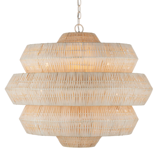 Currey & Co. Antibes 30" White Rattan 9-Light Chandelier 9000-1134