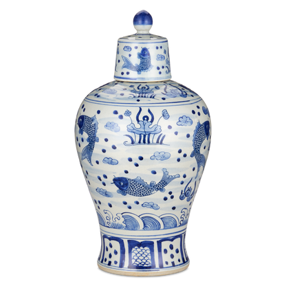 Currey & Co. 16" South Sea Blue & White Meiping Jar 1200-0842