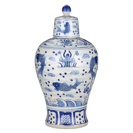 Currey & Co. 16" South Sea Blue & White Meiping Jar 1200-0842