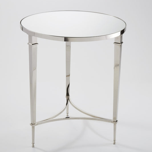 Global Views Round French Square Leg Table Nickel with Mirrored Top 8.80602