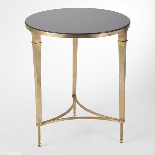 Global Views Round French Square Leg Table Brass with Black Granite 8.80604