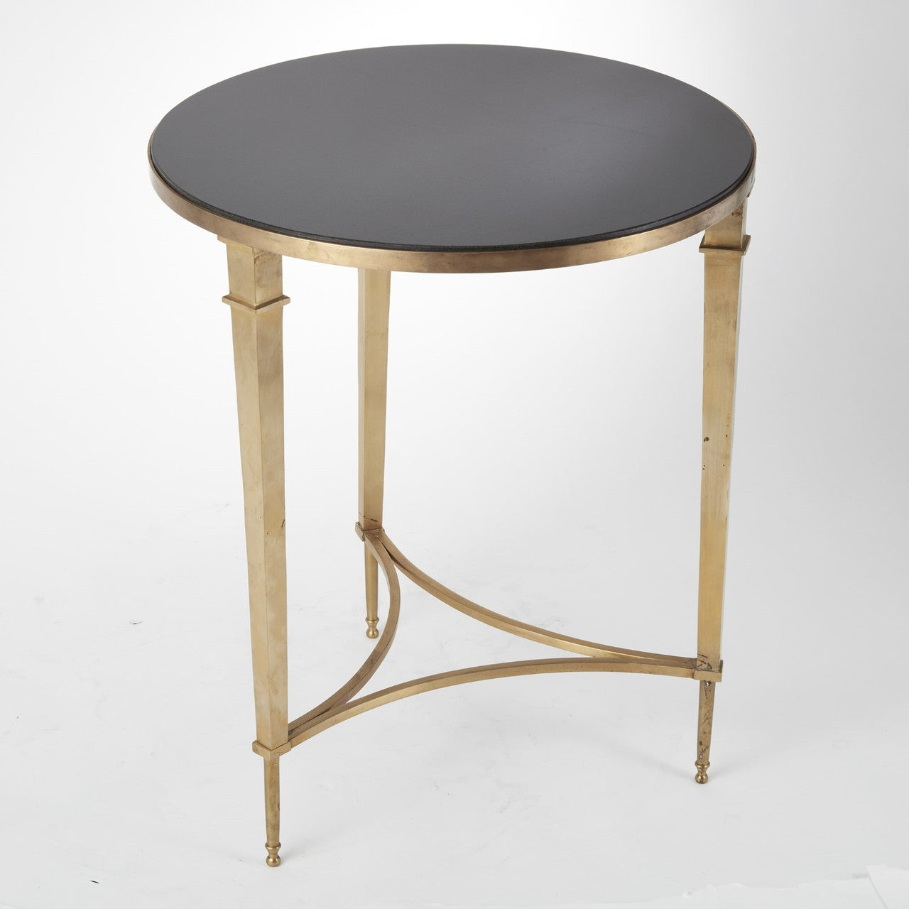 Global Views Round French Square Leg Table Brass with Black Granite 8.80604