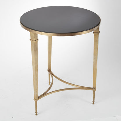 Global Views Round French Square Leg Table Brass with Black Granite 8.80604