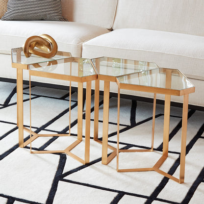 Global Views Tri Hex Table Gold Leaf with Glass Top 8.82339