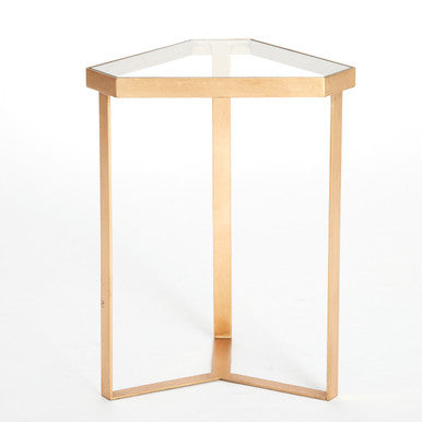 Global Views Tri Hex Table Gold Leaf with Glass Top 8.82339