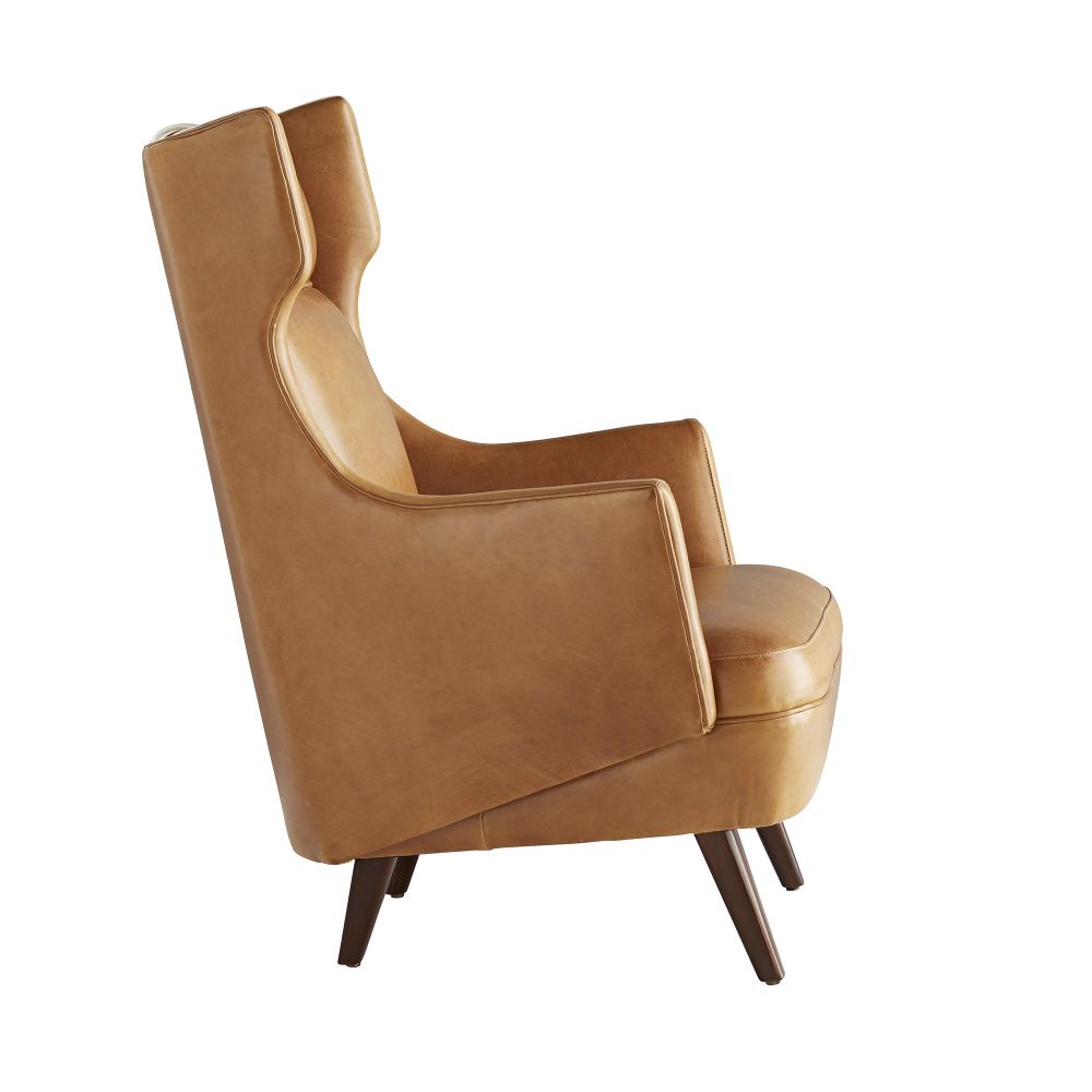 Arteriors Home Budelli Wing Chair Cognac Leather Dark Walnut 8091