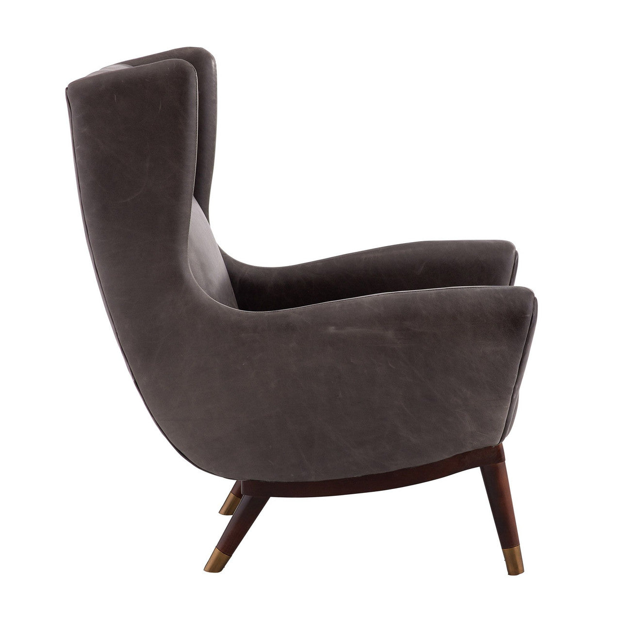 Arteriors Home Ophelia Lounge Chair Graphite Leather Dark Walnut 8107