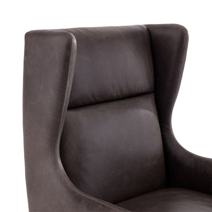 Arteriors Home Ophelia Lounge Chair Graphite Leather Dark Walnut 8107