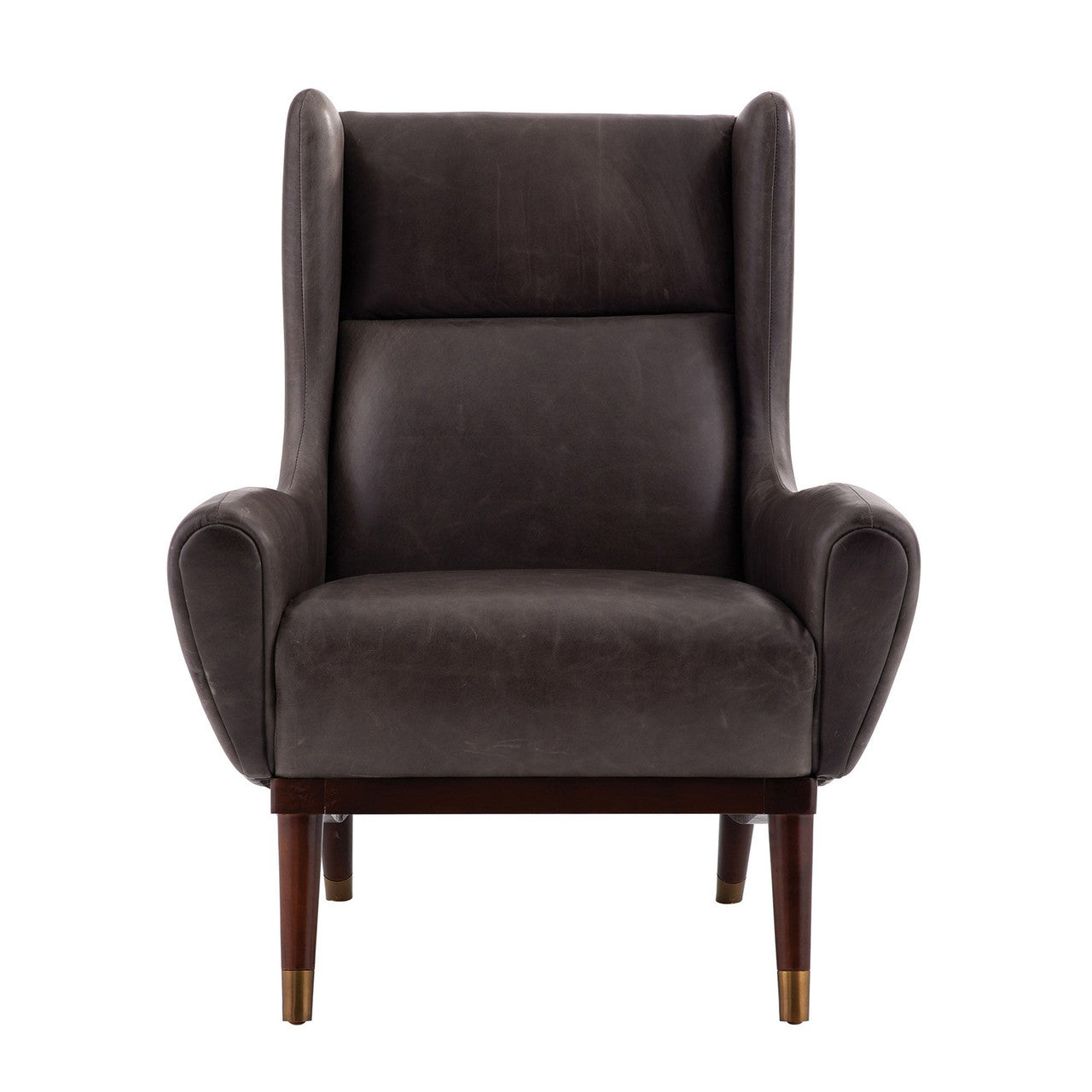 Arteriors Home Ophelia Lounge Chair Graphite Leather Dark Walnut 8107