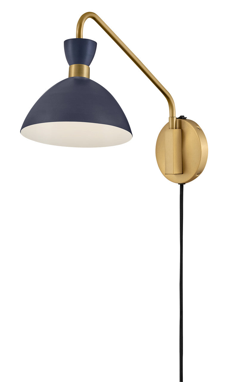 Lark Living Simon Single Light Plug-In Sconce in Matte Navy with Heritage Brass accents 83250MV-HB