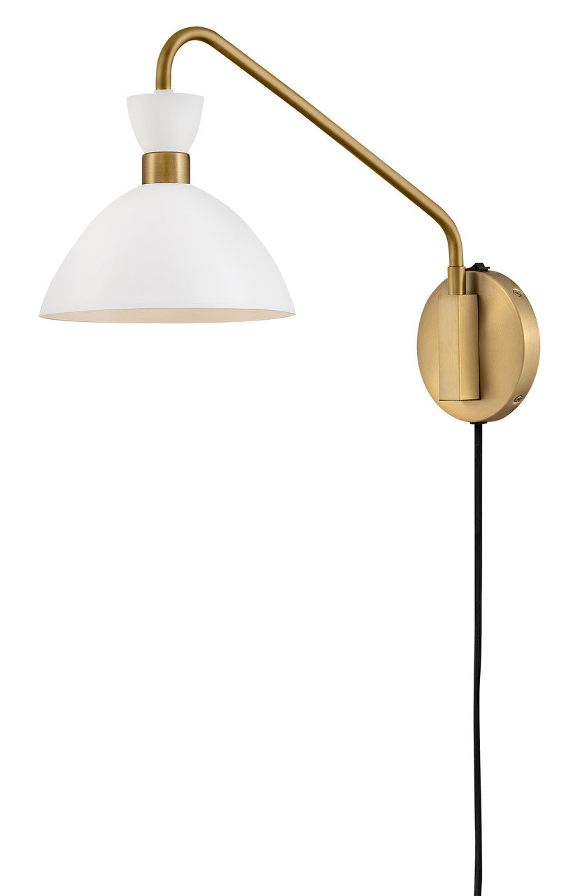 Lark Living Simon Single Light Plug-In Sconce in Matte White with Heritage Brass accents 83250MW-HB