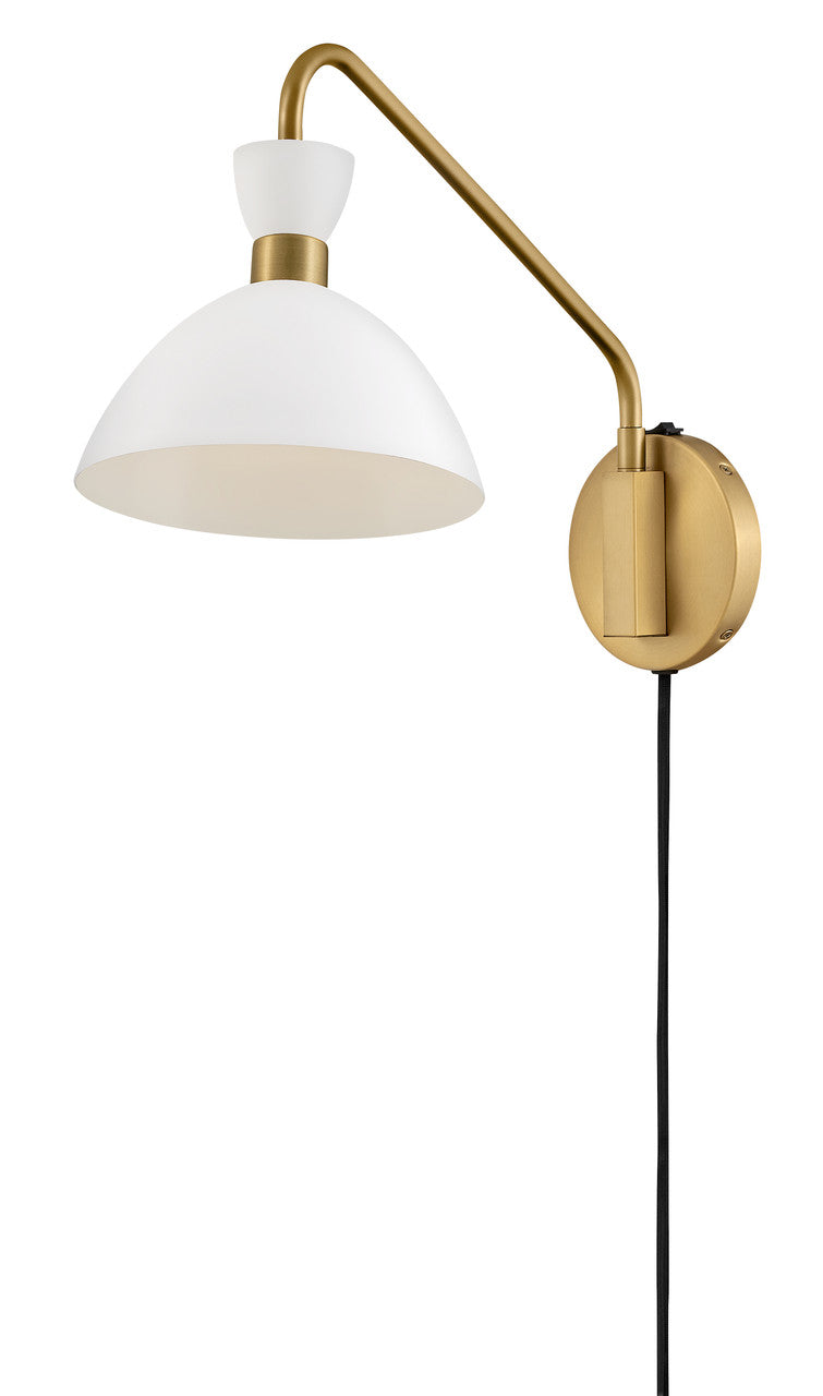 Lark Living Simon Single Light Plug-In Sconce in Matte White with Heritage Brass accents 83250MW-HB