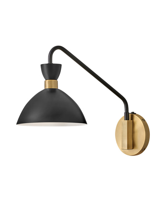 Lark Living Simon Single Light Plug-In Sconce in Black with Heritage Brass accents 83250BK-HB