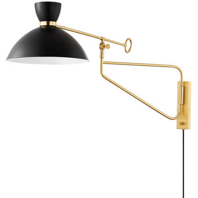 Hudson Valley Lighting Cranbrook Plug-In Sconce in Aged Brass/soft Black 8514-AGB/SBK