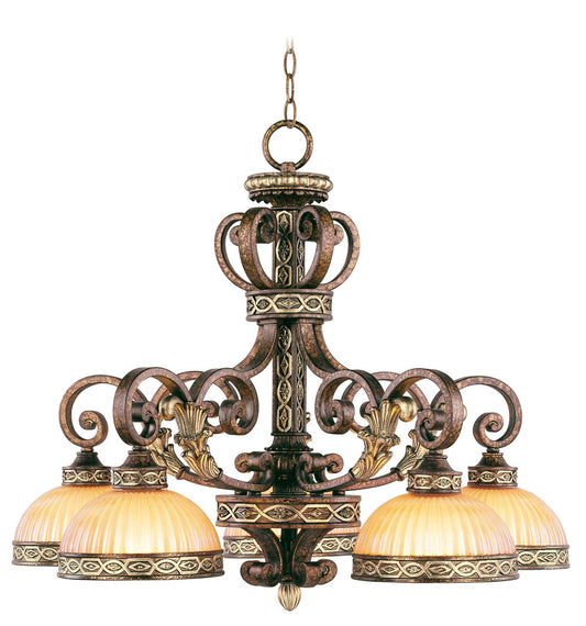 Livex Lighting Seville Collection 5 Light PBZ Chandelier in Palacial Bronze with Gilded Accents 8525-64