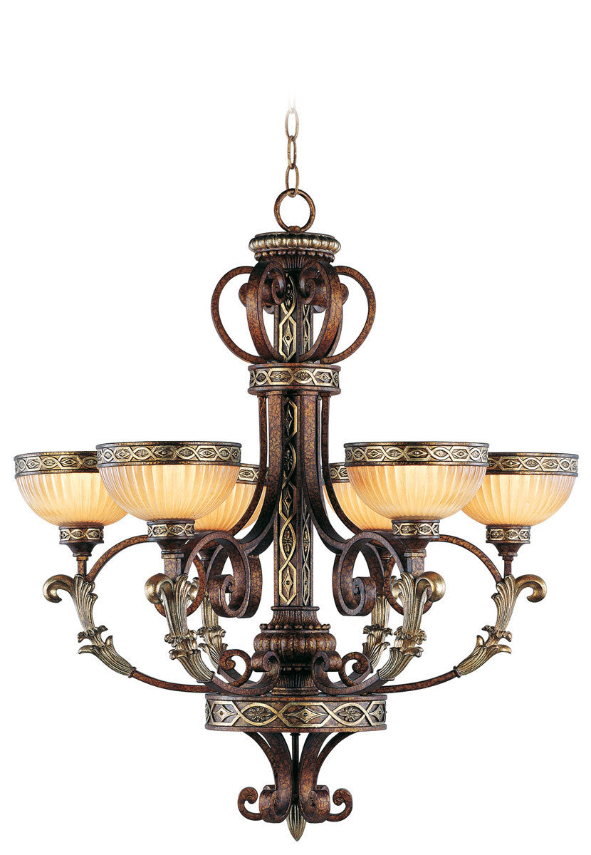 Livex Lighting Seville Collection 6 Light PBZ Chandelier in Palacial Bronze with Gilded Accents 8526-64